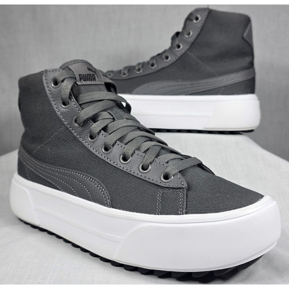 Puma‎ Mayze Mid Canvas Castlerock Gray Platform Sneakers Women's 8